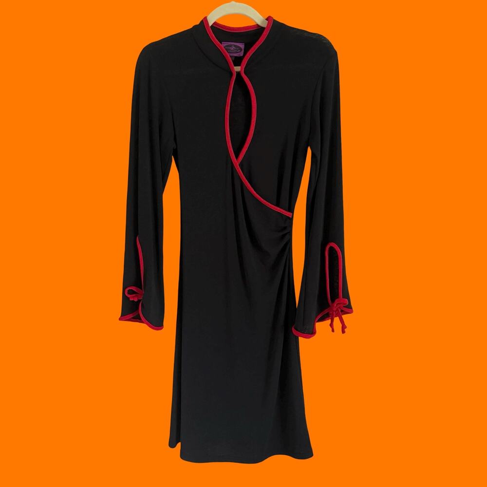 90's 00's vintage black slinky asian keyhole bodycon y2k dress Size 7/8